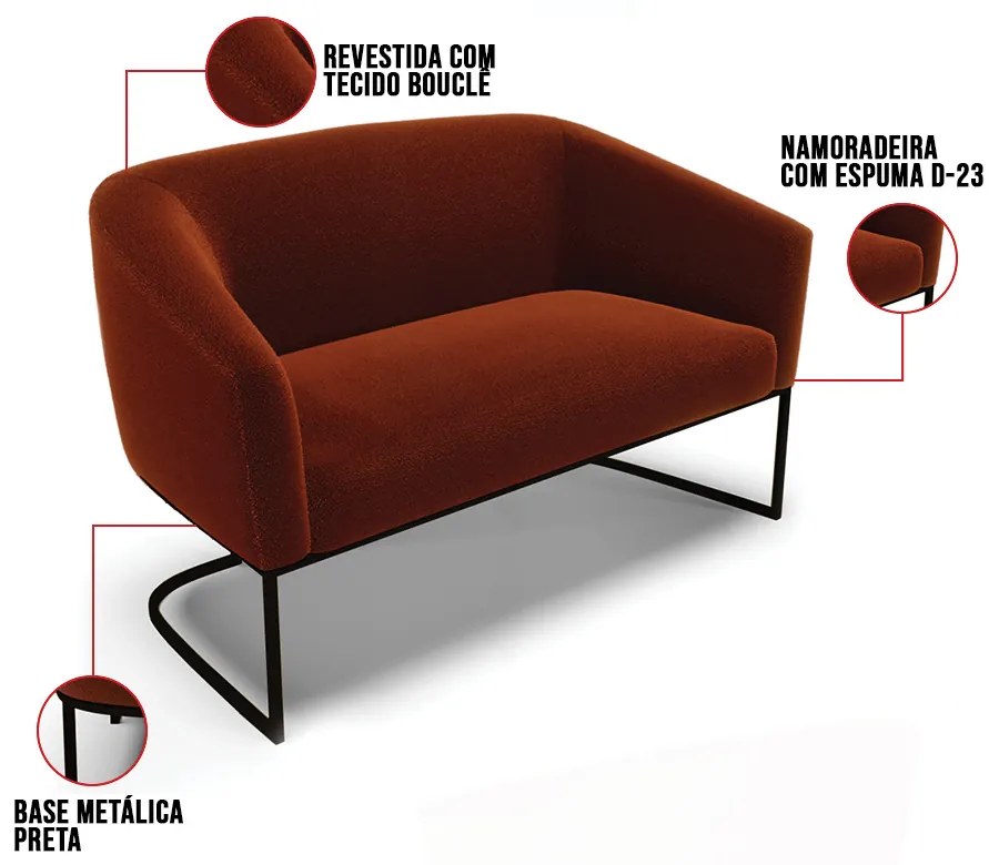 Namoradeira e 2 Poltronas Industrial Preto Stella Bouclê D03 - D'Rossi - Terra