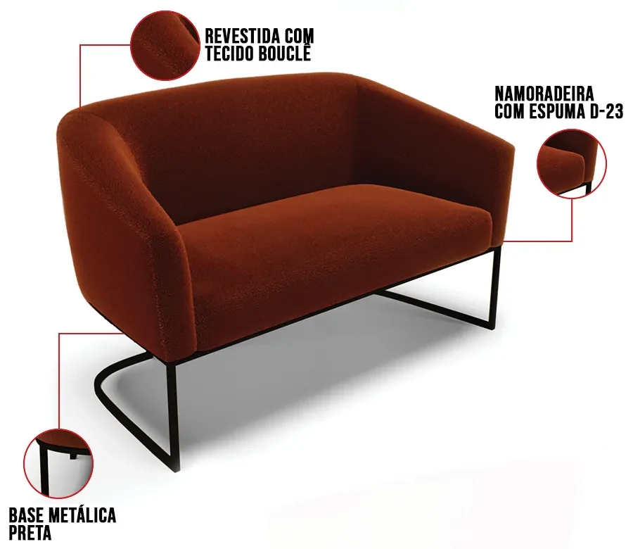 Namoradeira e 2 Poltronas Industrial Preto Stella Bouclê D03 - D'Rossi - Terra