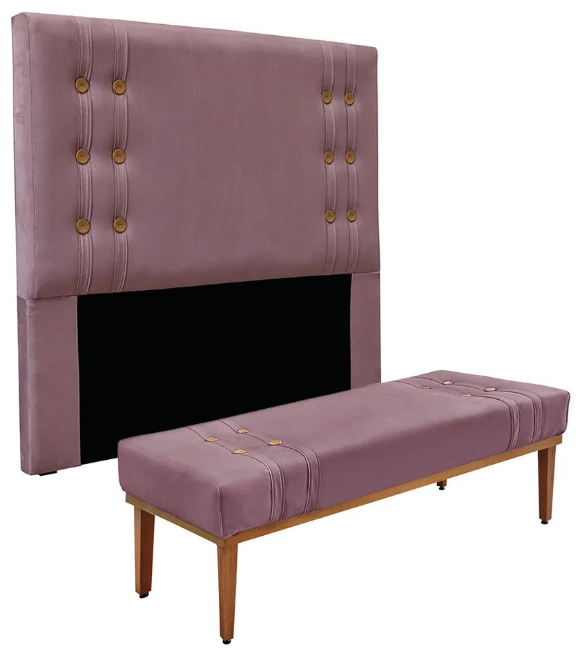Cabeceira Cama Box King 195cm e Recamier Gênova Veludo S04 - D'Rossi - Uva