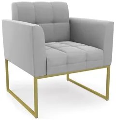 Poltrona Decorativa Base Industrial Dourado Ana Suede Cinza - Ibiza