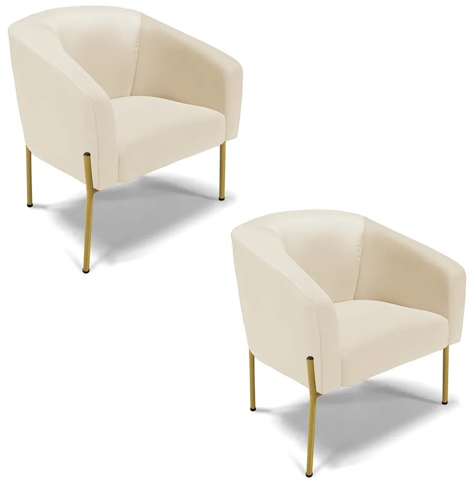 Poltrona Decorativa Pé de Ferro Dourado Kit 2 Stella Sintético D03 - D'Rossi - Bege