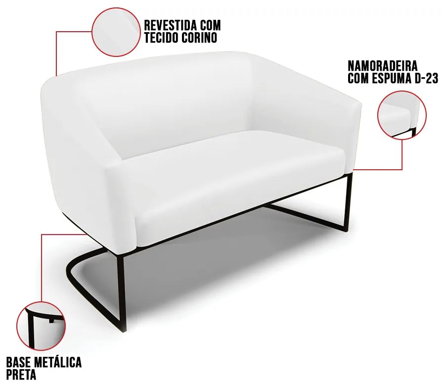 Sofá 2 Lugares Namoradeira Industrial Preto Stella Sintético D03 - D'Rossi - Branco