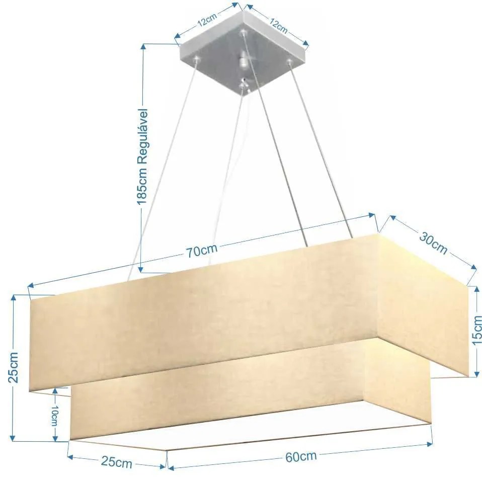 Lustre Pendente Retangular Vivare Md-4138 Cúpula em Tecido 70x30cm x 60x25cm - Bivolt