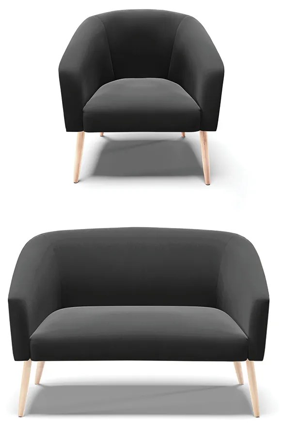 Sofá Namoradeira e Poltrona Pé Palito Natural Stella Suede D03 - D'Rossi - Preto