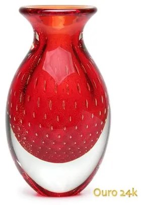 Vaso Gota 3 Tela Vermelho com Ouro Murano Cristais Cadoro