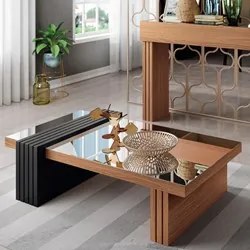 Mesa de Centro com Espelho para Sala de Estar 107cm Luna Nature/Preto