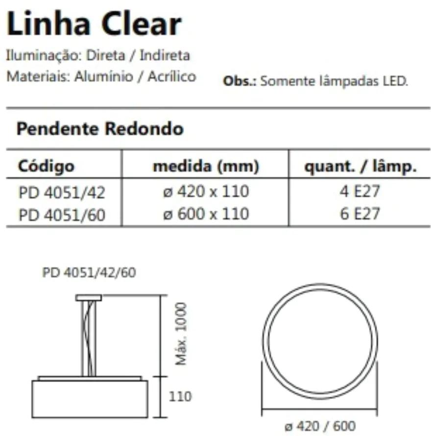 Pendente Clear Ø60X11Cm 6Xe27 / Metal E Acrilico | Usina 4051/60 (BT - Branco Texturizado)