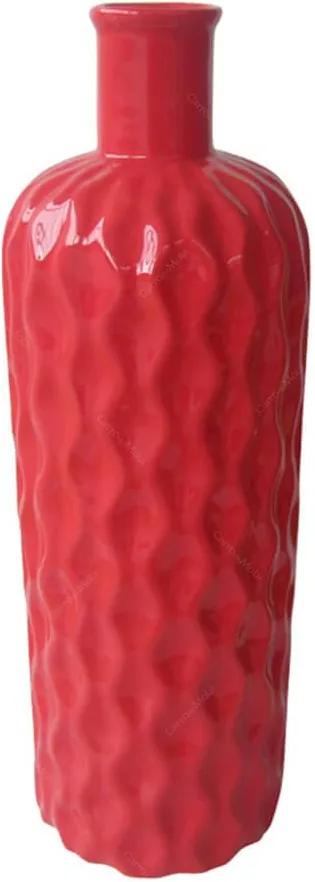 Vaso Texture Wavy Bottle Grande Vermelho em Cerâmica - Urban