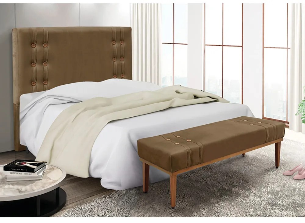 Cabeceira Cama Box Casal 140cm e Recamier Gênova Suede Caramelo S04 - D'Rossi