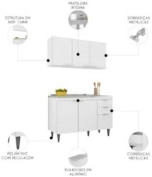 Armário de Cozinha CP01 Com Pia 120cm Pérola Z34 Branco - Mpozenat
