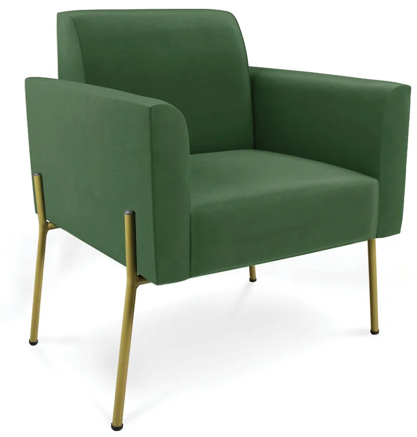 Poltrona Pé de Ferro Dourado Decorativa Marisa Suede D03 - D'Rossi - Verde