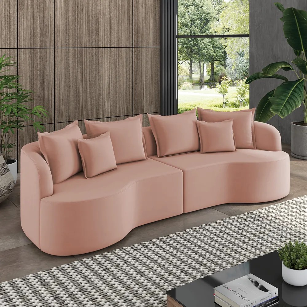 Sofá 3 Lugares Orgânico Living 210cm Mersa Veludo K01 - D'Rossi - Rose