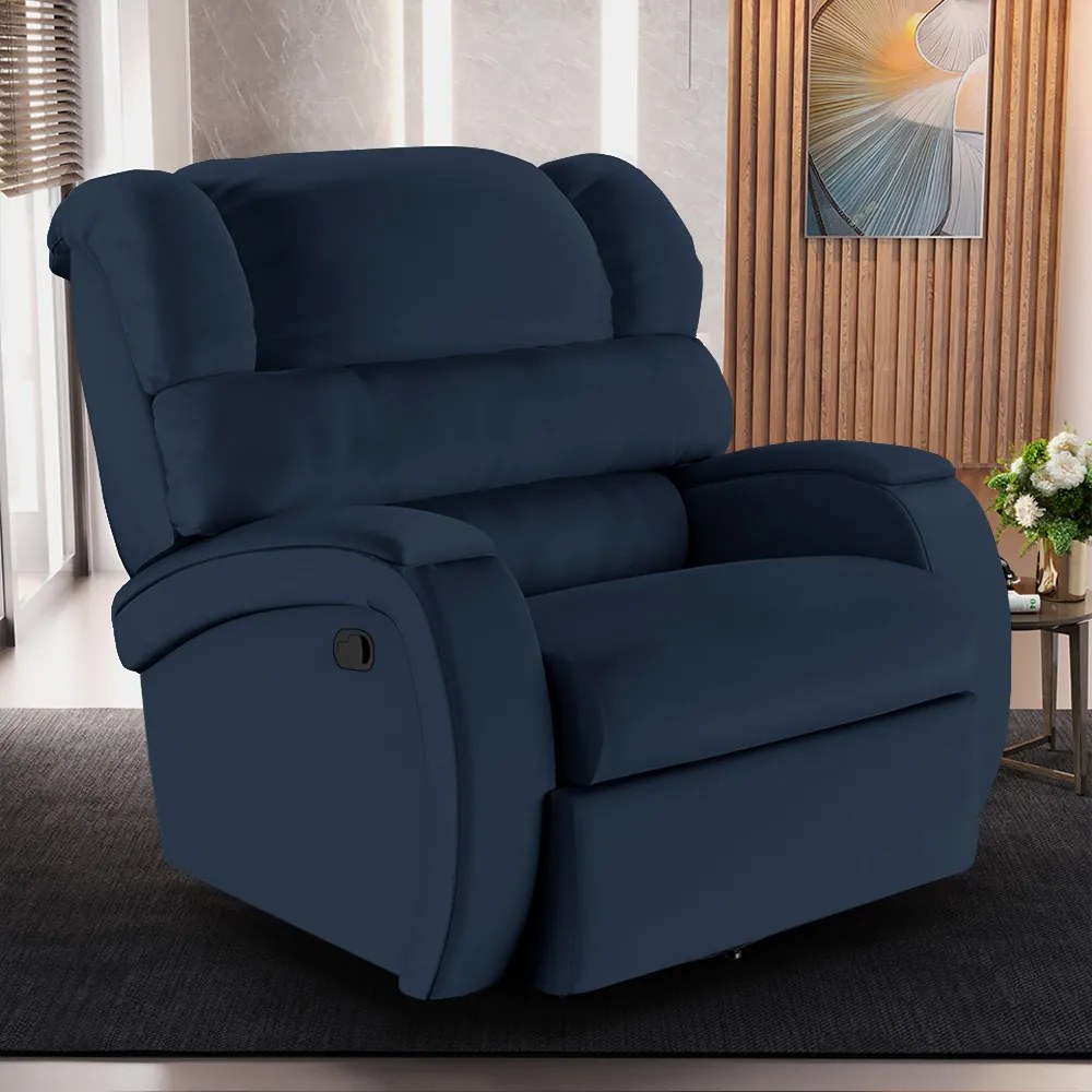 Poltrona do Papai Reclinável Napoli Glider Giratória Massagem PU Azul FH1 - D'Rossi