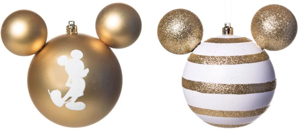 Bola Enfeite Árvore Natal Mickey e Listra 8cm 4Peças Dourado