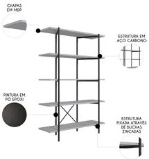 Estante Industrial 5 Prateleiras Home Office Yang F02 Branco - Mpozena