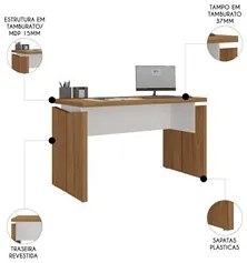 Mesa Para Escritório Home Office 125cm Corp A06 Freijó/Branco - Mpozen