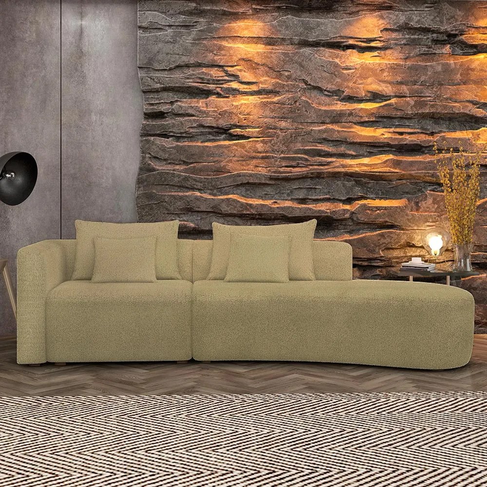 Sofá Decorativo Kimiko 287Cm 4 Lugares Curvo Sala de Estar com Chaise Bouclê G52 - Gran Belo