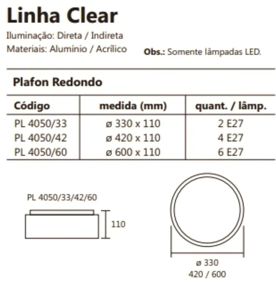 Plafon De Sobrepor Redondo Clear Ø60X11Cm 6Xe27 / Metal E Acrilico | U... (AV-M - Avelã Metálico)