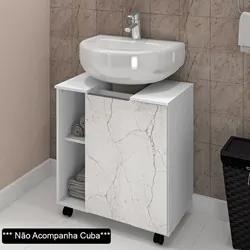 Gabinete Para Banheiro 55cm 1 Porta Com Rodízios Pequin Branco/Carrara