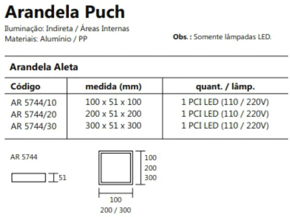 Arandela Puch Quadrada Interna 1Xpci Led 5W 10X5X10Cm | Usina 5744/10 (BT - Branco Texturizado, 110V)