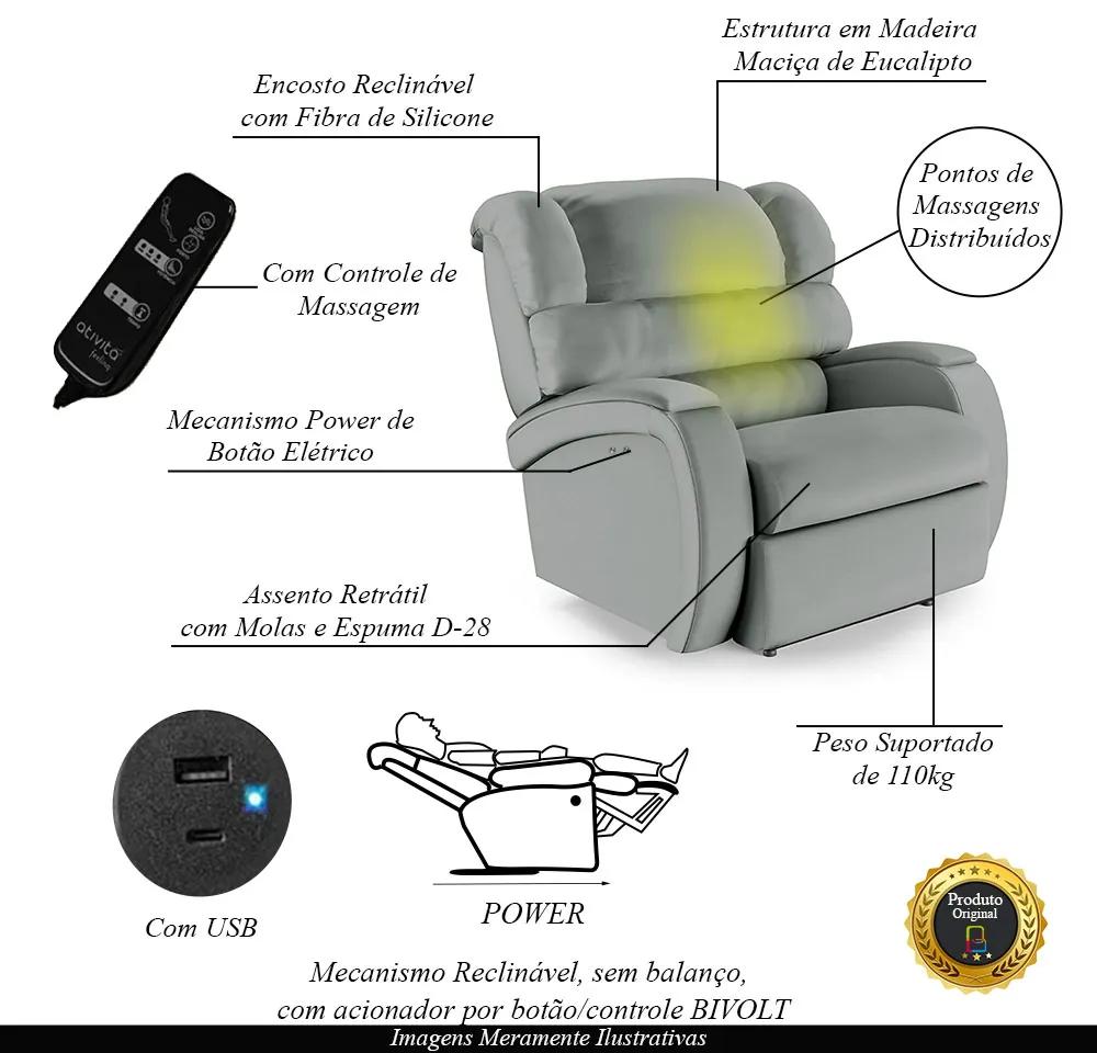 Poltrona do Papai Sala de Cinema Reclinável Kylie Power Touch Massagem USB PU Cinza G23