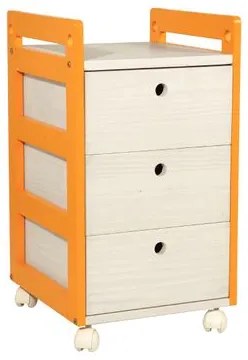 Gaveteiro Infantil Ninos 3 Gavetas com Rodízios Tramontina 36x38x65 cm Madeira Branco Laranja