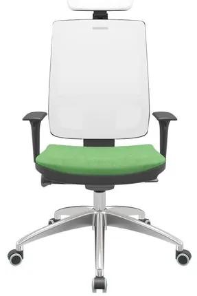 Cadeira Office Brizza Tela Branca Com Encosto Assento Poliéster Verde Musgo Autocompensador 126cm - 63271 Sun House