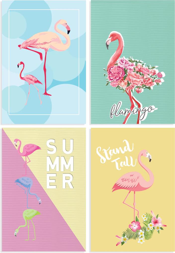 Kit de Placas Decorativas Flamingos 4un 20x30cm