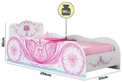 Cama Carruagem Infantil Princess M08 Branco/Rosa Acetinado - Mpozenato