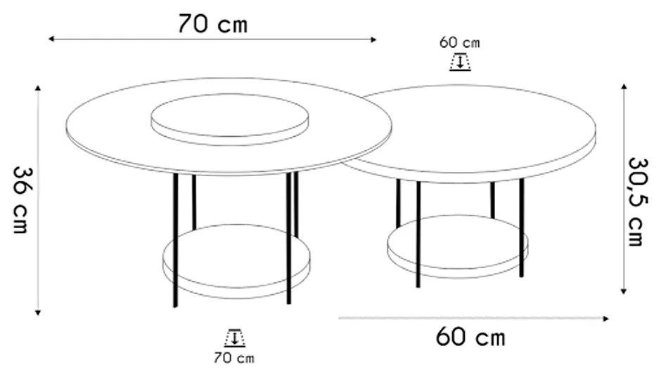 Mesa de Centro Para Sala Pés Metálicos Kit 2 Mia Cinamomo H01 - D'Rossi