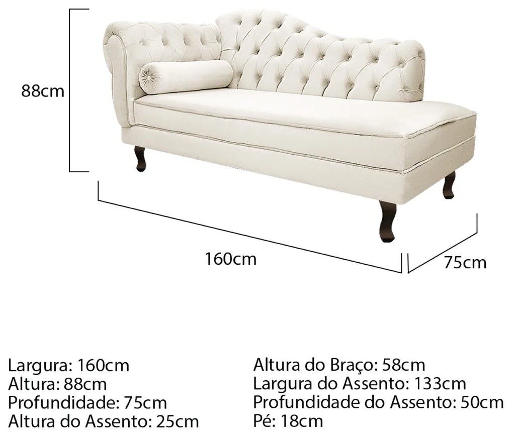 Kit Diva Recamier Diana 160cm Lado Direito e 02 Poltronas Classic Corano - ADJ Decor