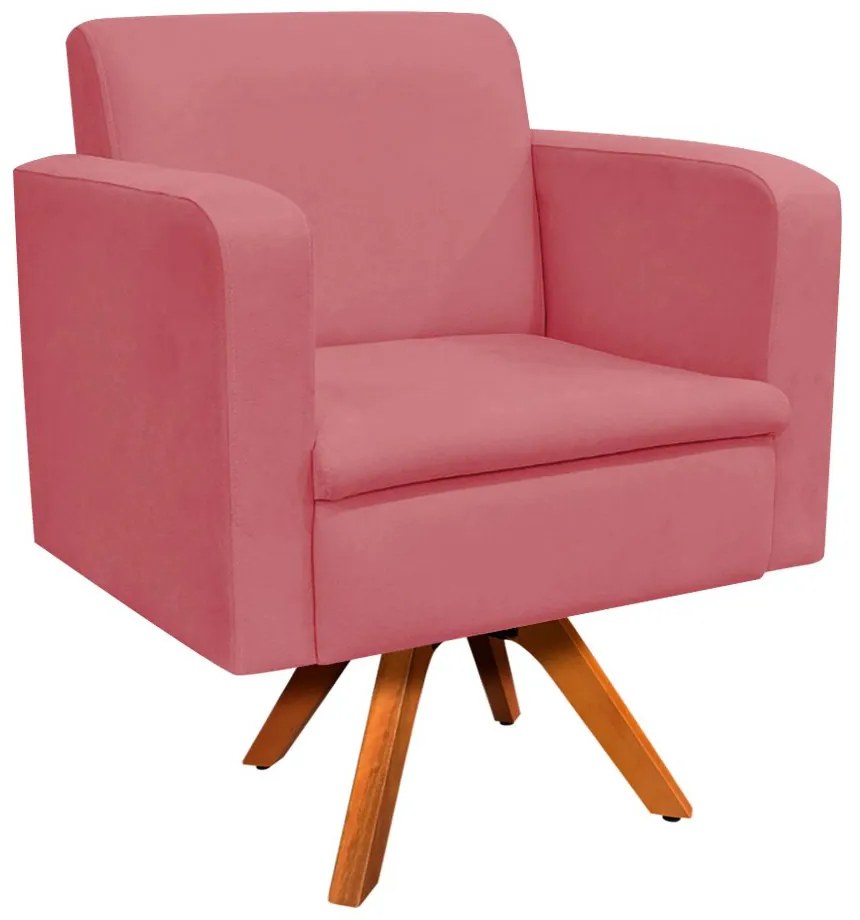 Poltrona Giratória Emília Suede Base Madeira MM30 D'Rossi - Rose