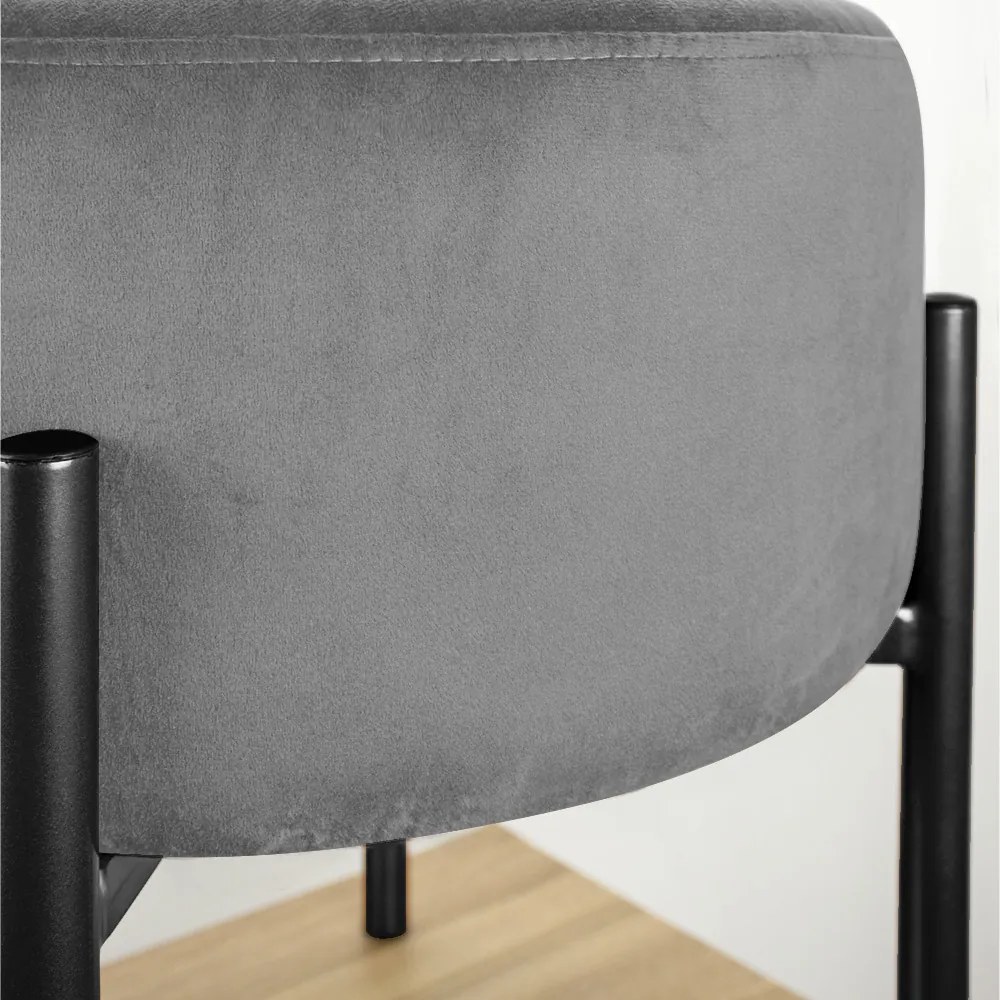 Puff Banqueta Decorativo Industrial Preto Iron Suede Grafite D03 - D'Rossi