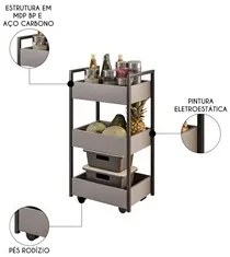 Carrinho Gourmet de Apoio Industrial 3 Prateleiras Liss M24 Grafite/Pr