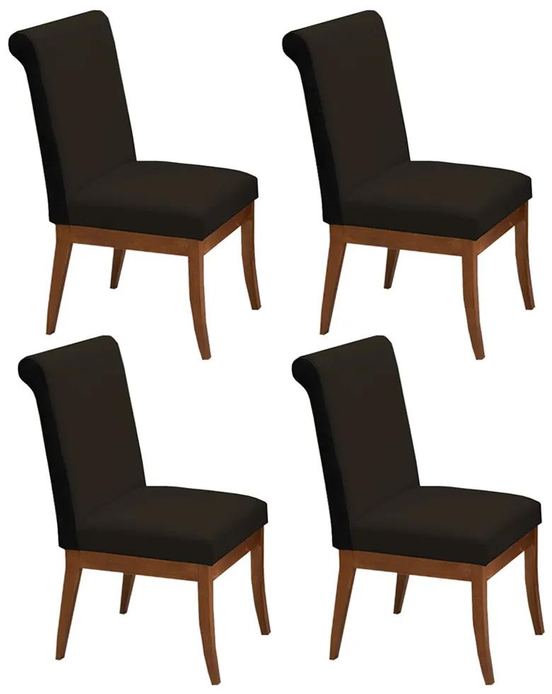 Conjunto 4 Cadeiras Larissa Veludo Marrom + Couríssimo Preto