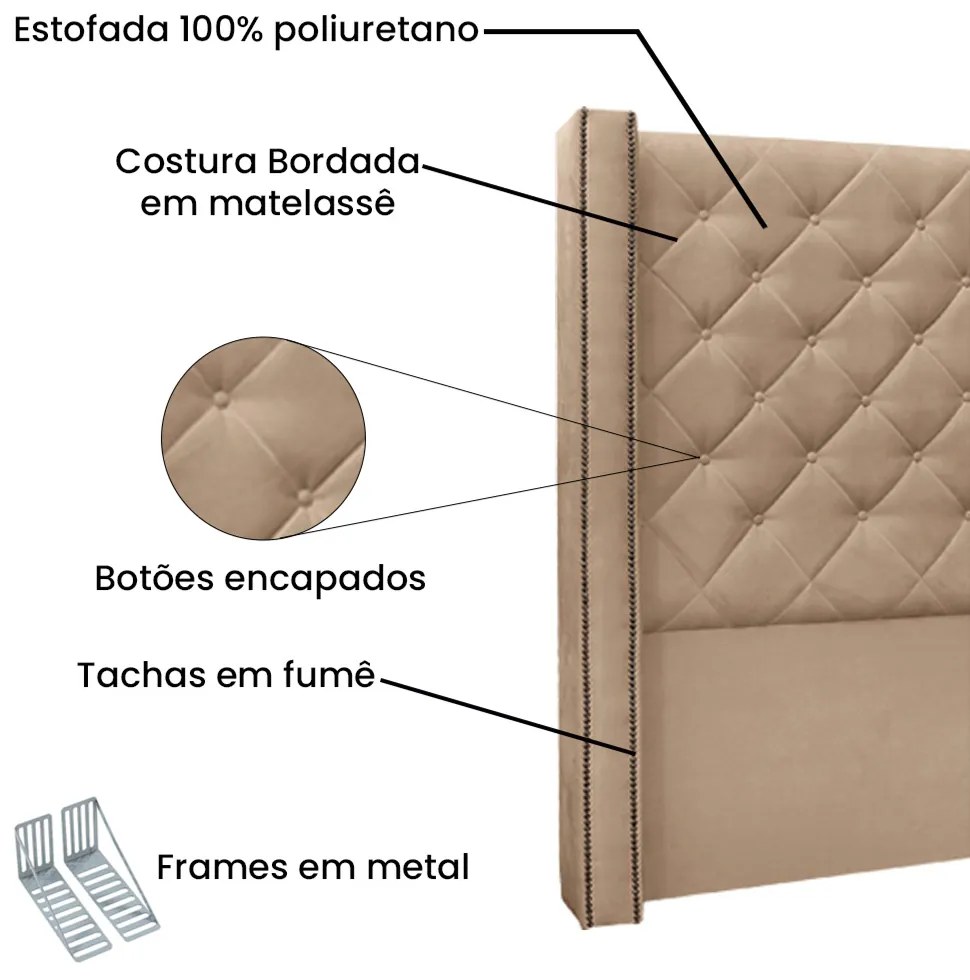 Cabeceira Vicenza Para Cama Box Solteiro 90 cm Suede - D'Rossi - Bege