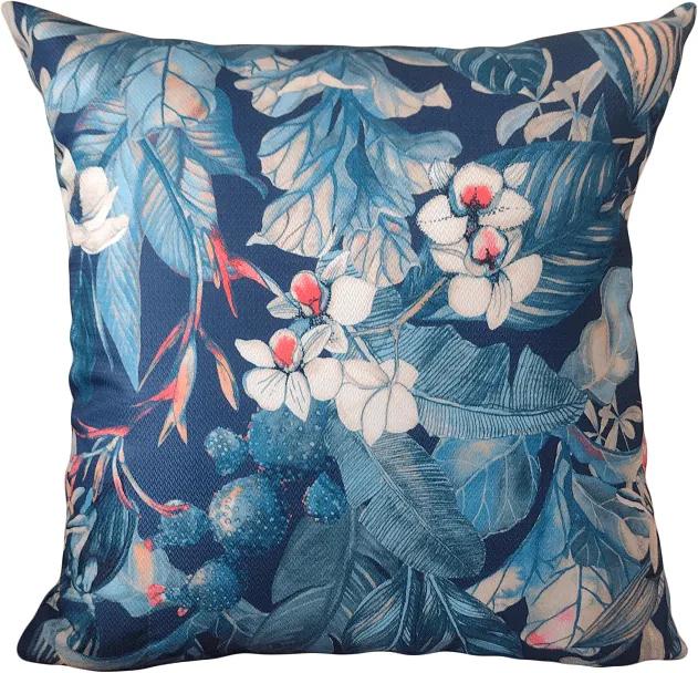 Capa almofada tecido Repelente estampada Floral Azul 43x43cm