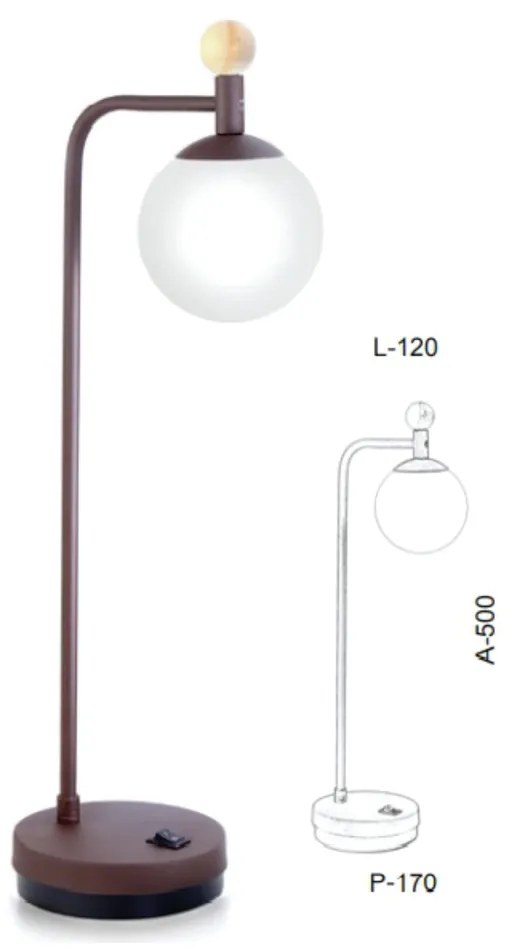 Abajur Detalhe Madeira 12X50X1714Cm Metal E Globo Ø10Cm 01Xg9 |Old Art... (LUNA / DOURADO BRILHO, CLEAR (TRANSPARENTE))