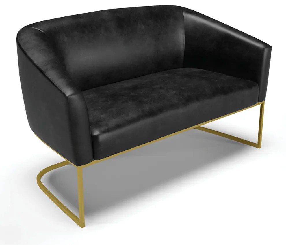 Sofá Namoradeira e Poltrona Base Industrial Dourado Stella Sintético PU D03 - D'Rossi - Preto