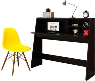 Mesa para Computador Escrivaninha Idealle Preto e Cadeira Charles Amarela - Mpozenato