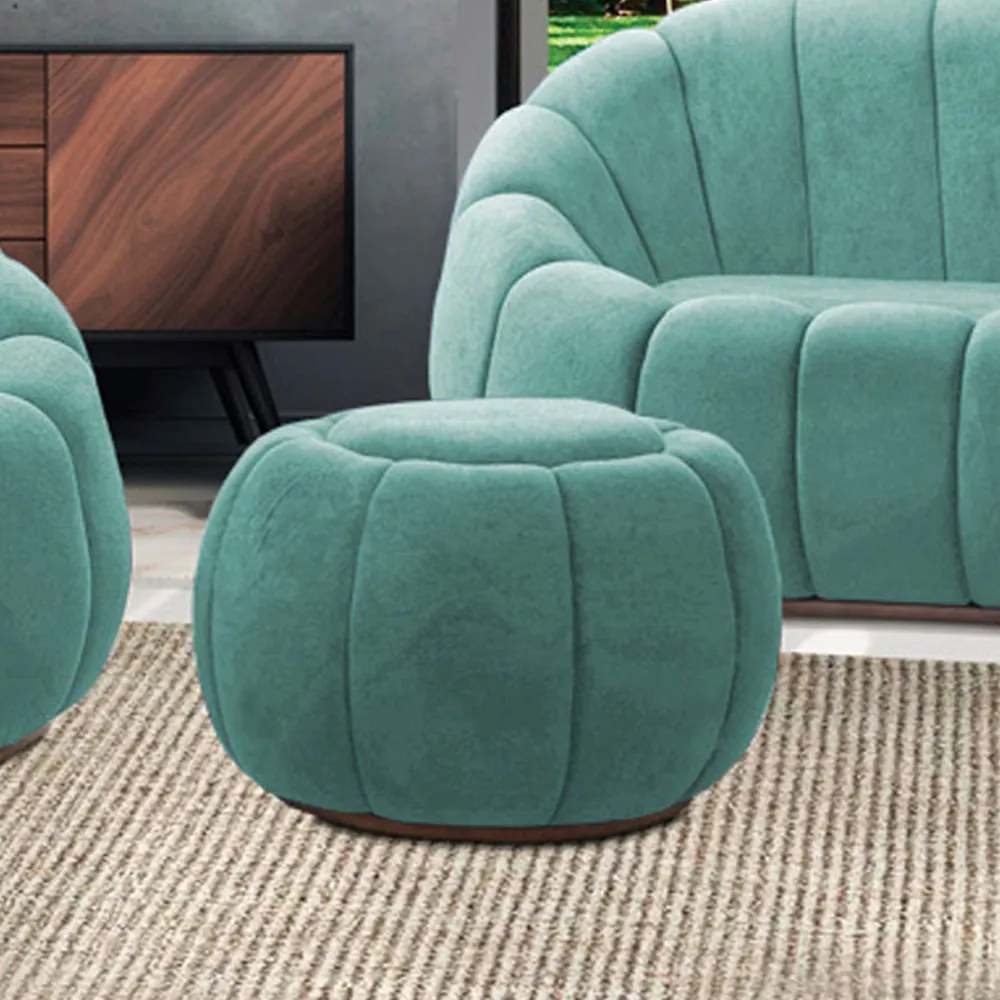 Puff Redondo Orgânico para Sala Cloud Bouclê E03 - D'Rossi - Azul Turquesa