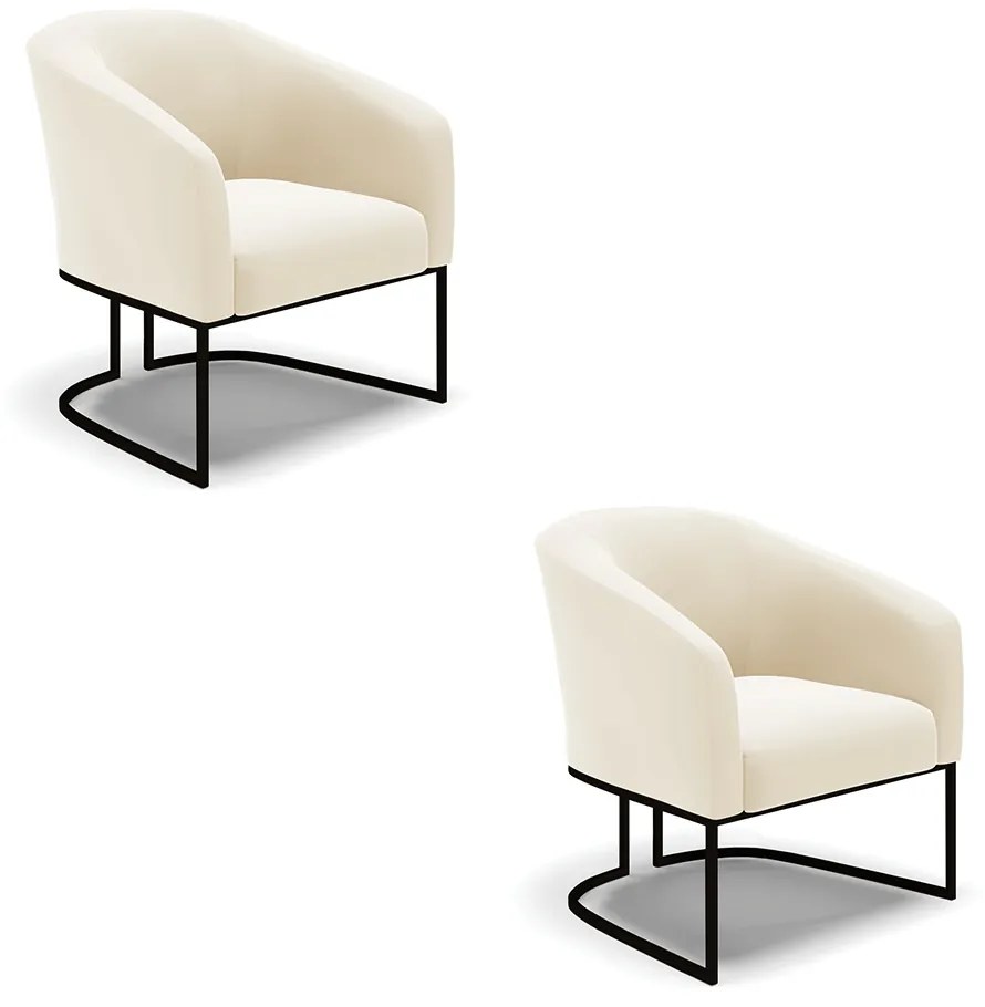 Poltrona Decorativa Industrial Preto Kit 2 Stella Veludo D03 - D'Rossi - Bege