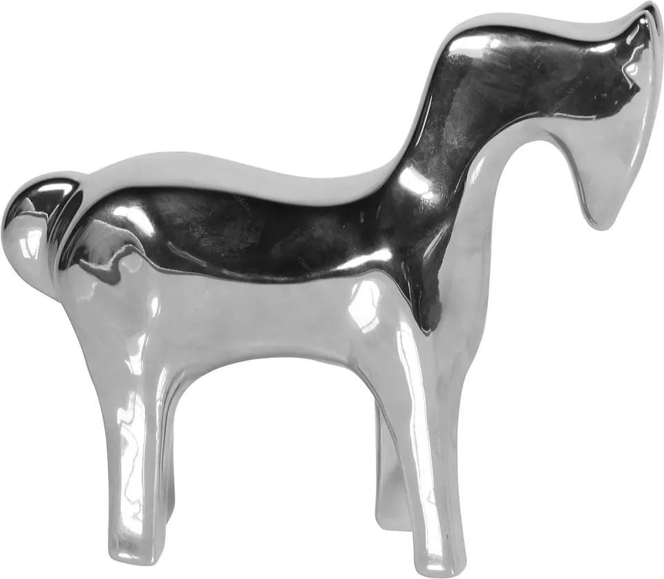 Estatueta Cavalo Prata em Cerâmica - Urban - 17,5x15 cm