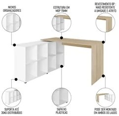 Mesa Escrivaninha em L Eron e Balcão 60cm 2 Portas Look A06 Carvalho/B