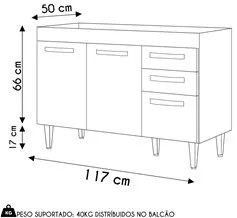 Balcão Gabinete Para Pia 120cm 3 Portas sem Tampo Suécia Cinza - Lumil