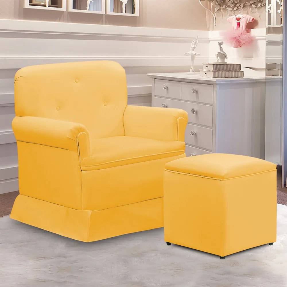 Poltrona de Amamentação Base Balanço e Puff Lígia Sintético Amarelo E03 - D'Rossi