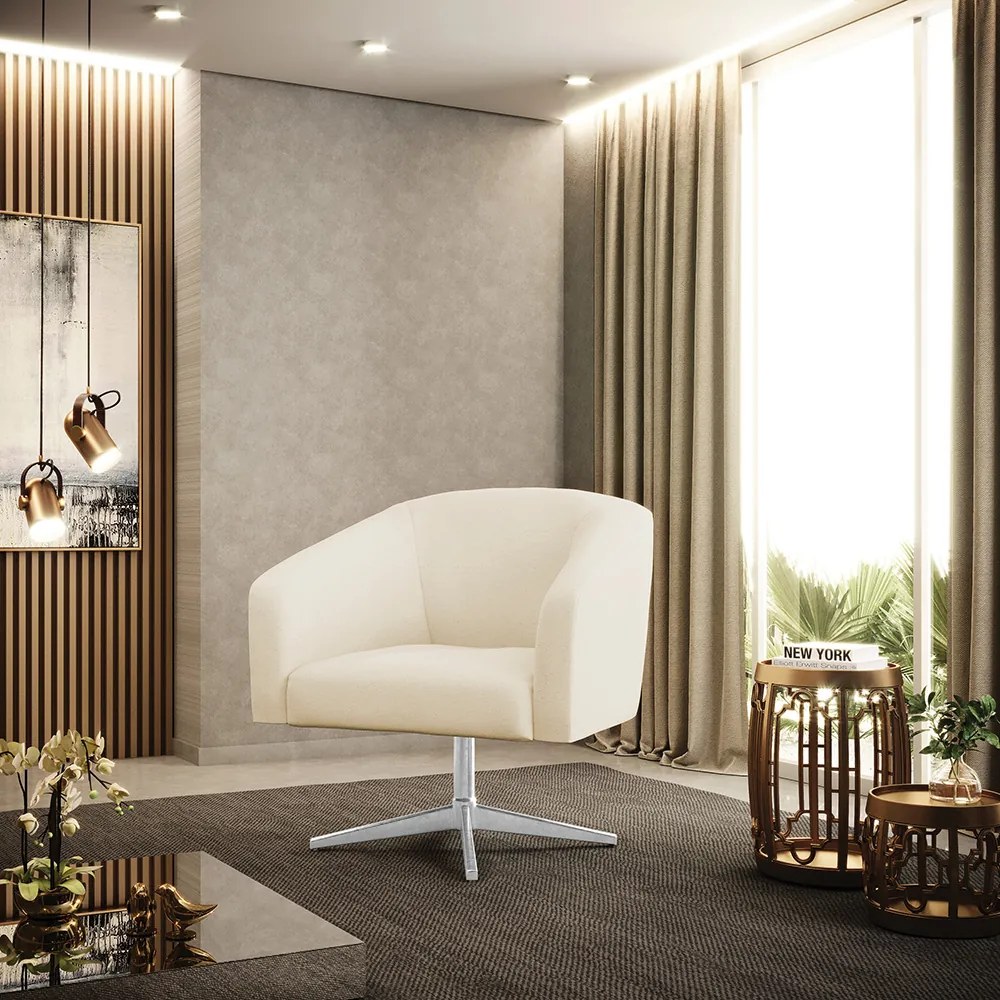 Poltrona Decorativa Giratória Cromada Stella Linho D03 - D'Rossi - A27 Areia