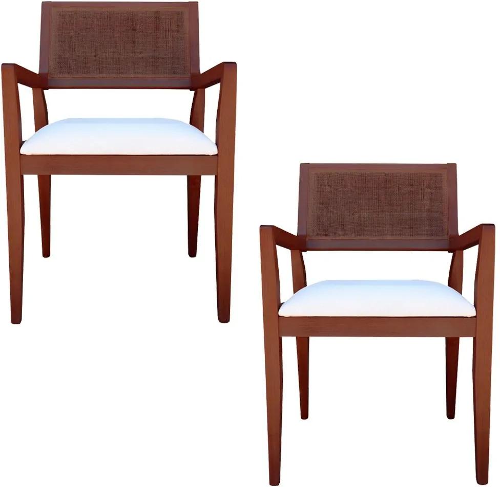 Kit 2 Cadeiras Decorativas Sala de Jantar Megan Imbuia Linho Bege - Gran Belo