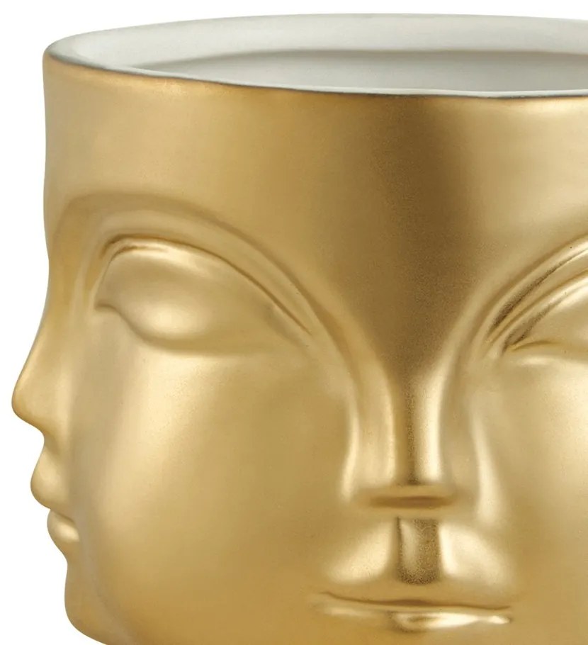 Cachepot "Rosto" Dourado em Cerâmica 10x12,5 cm - D'Rossi