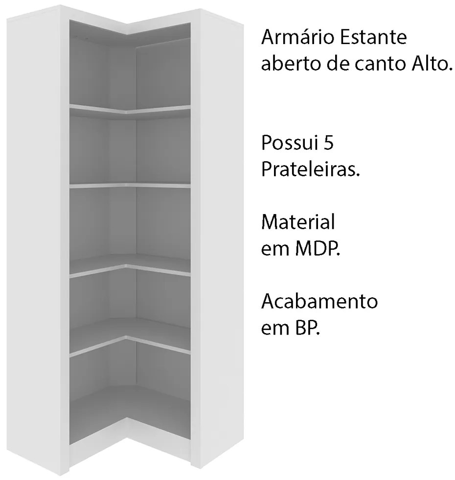 Armário Estante de Canto Alto para Escritório Home Office ME4132 MDP Branco G69 - Gran Belo